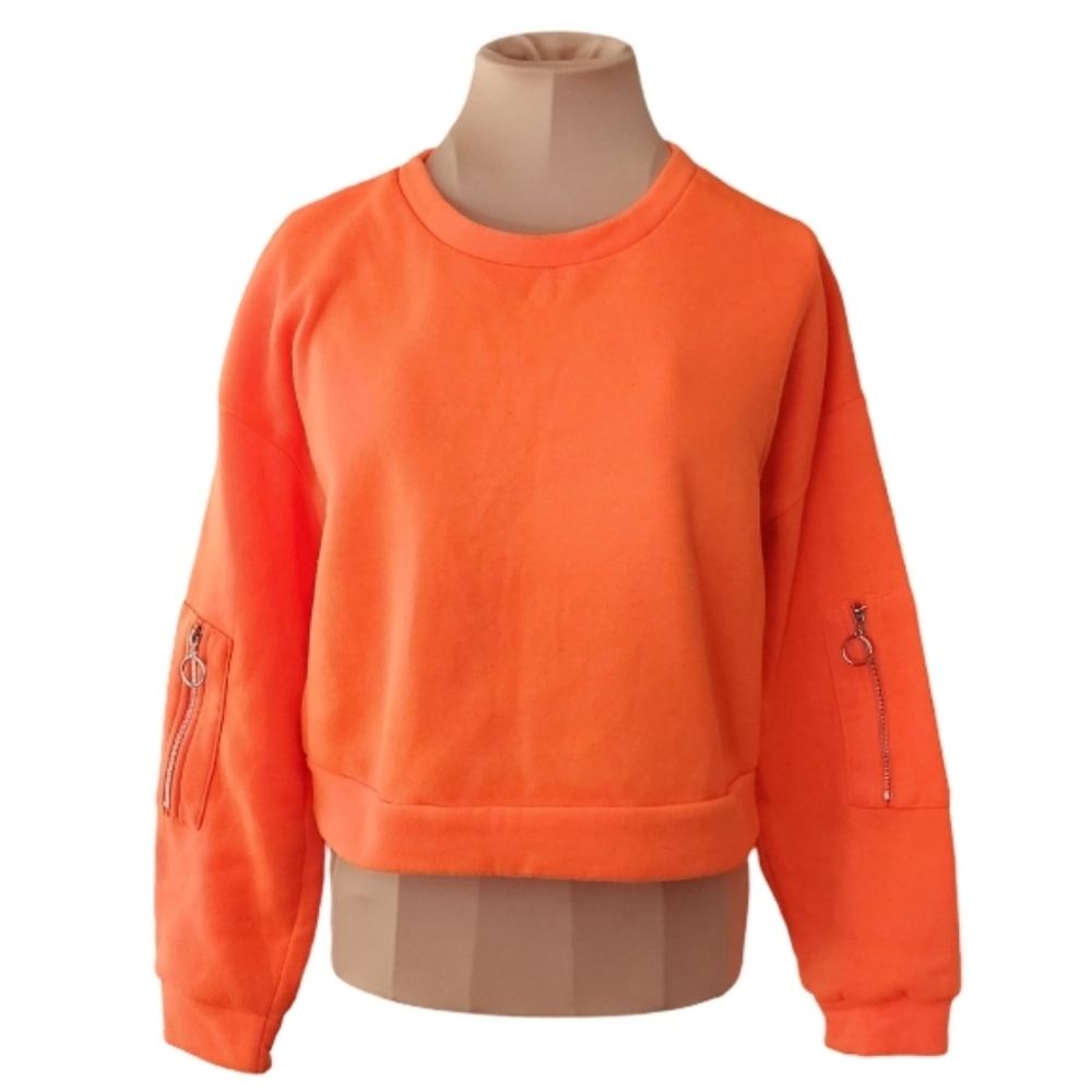 Heart & Hips‎ Tangerine Cropped Sweatshirt Zip Sleeve Utility Women's Small